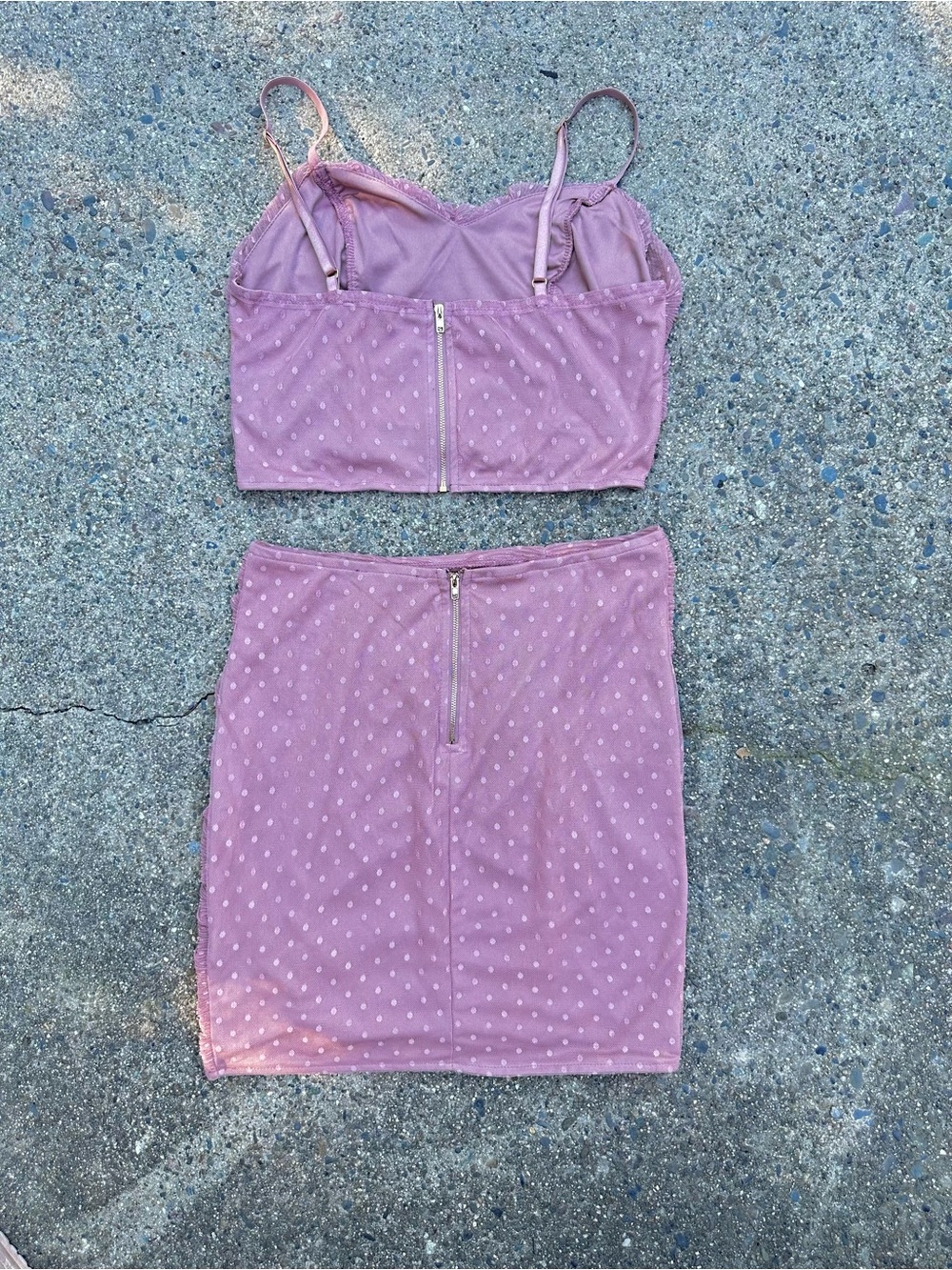 Pink Ruched Polka Dot Two-Piece Crop Top & Skirt Set Medium - Picture 2 of 13